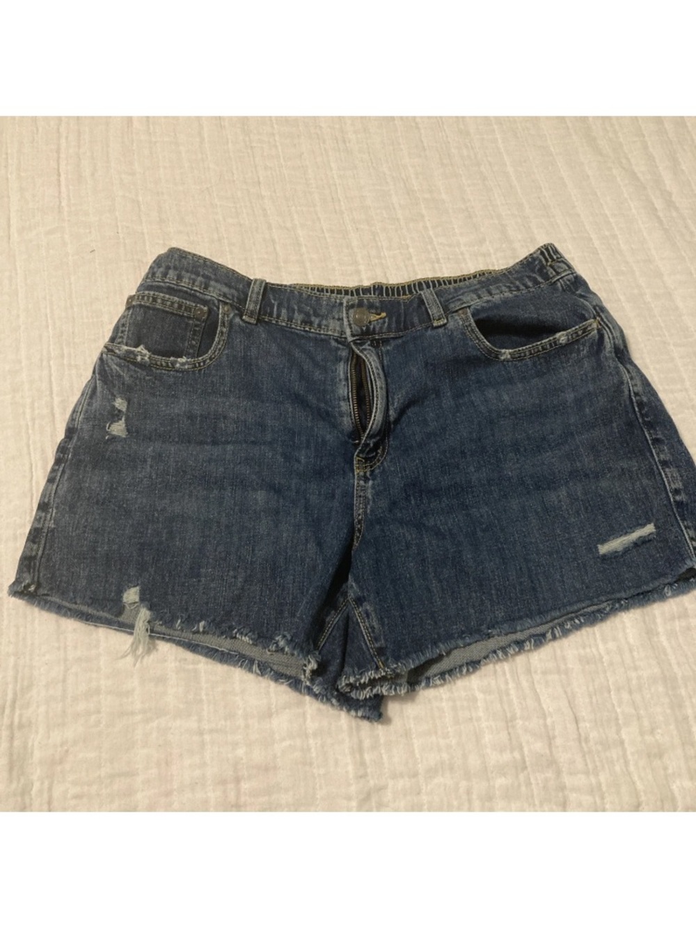 Aerie Denim Stretch Distressed Cutoff Mini Shorts Womens Sz Large Blue